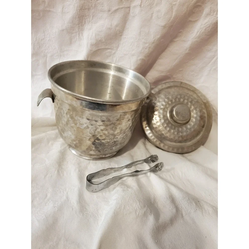 Ice Bucket VINTAGE Nasco Italian stamped on bottom Hammered Aluminum 7.5